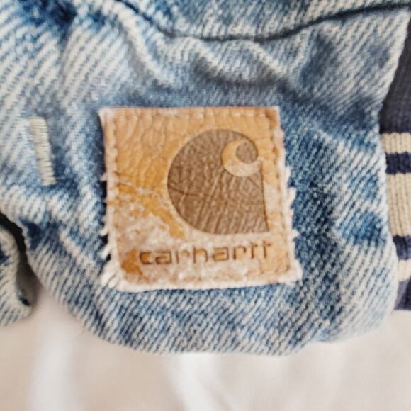 Vtg Carhartt Jacket Mens L Blue Denim Varsity Detroit Collegiate Bomber USA Made - Picture 4 of 16